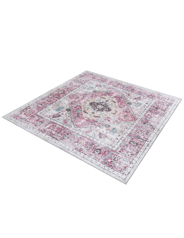 Washable Light Coral Pink 7' 10 x 7' 10 Yara Square Area Rug Easy to Clean Stain Resistant & Durable Polyester & Chenille Carpet for Sale at Rug Engine