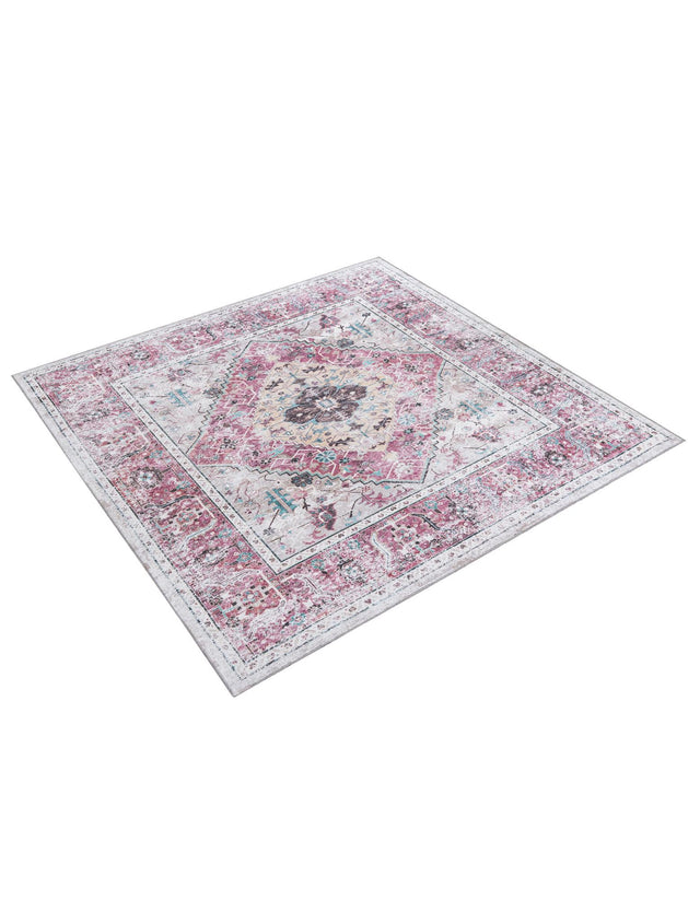 Washable Light Coral Pink 7' 10 x 7' 10 Yara Square Area Rug Easy to Clean Stain Resistant & Durable Polyester & Chenille Carpet for Sale at Rug Engine