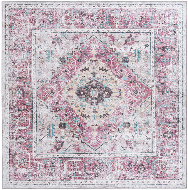 Washable Light Coral Pink 7' 10 x 7' 10 Yara Square Area Rug Easy to Clean Stain Resistant & Durable Polyester & Chenille Carpet for Sale at Rug Engine