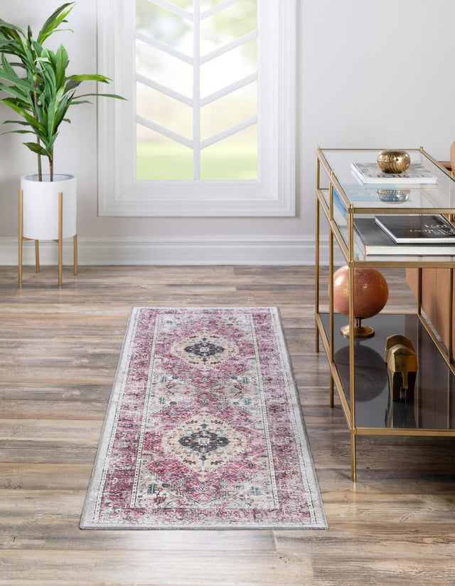 Washable Light Coral Pink 2' 7 x 10' Yara Runner Area Rug Easy to Clean Stain Resistant & Durable Polyester & Chenille Carpet for Sale at Rug Engine