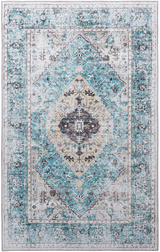 Washable Seaglass 5' x 8' Yara Rectangle Area Rug Easy to Clean Stain Resistant & Durable Polyester & Chenille Carpet for Sale at Rug Engine