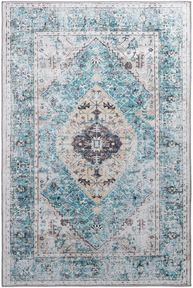 Washable Seaglass 4' x 6' Yara Rectangle Area Rug Easy to Clean Stain Resistant & Durable Polyester & Chenille Carpet for Sale at Rug Engine