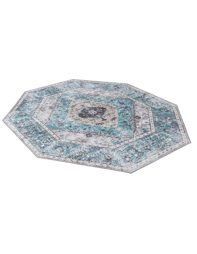 Washable Seaglass 5' x 5' Yara Octagon Area Rug Easy to Clean Stain Resistant & Durable Polyester & Chenille Carpet for Sale at Rug Engine