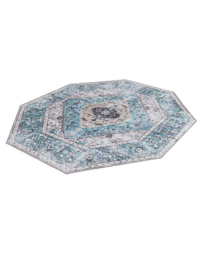 Washable Seaglass 5' x 5' Yara Octagon Area Rug Easy to Clean Stain Resistant & Durable Polyester & Chenille Carpet for Sale at Rug Engine