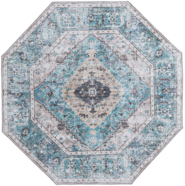 Washable Seaglass 5' x 5' Yara Octagon Area Rug Easy to Clean Stain Resistant & Durable Polyester & Chenille Carpet for Sale at Rug Engine