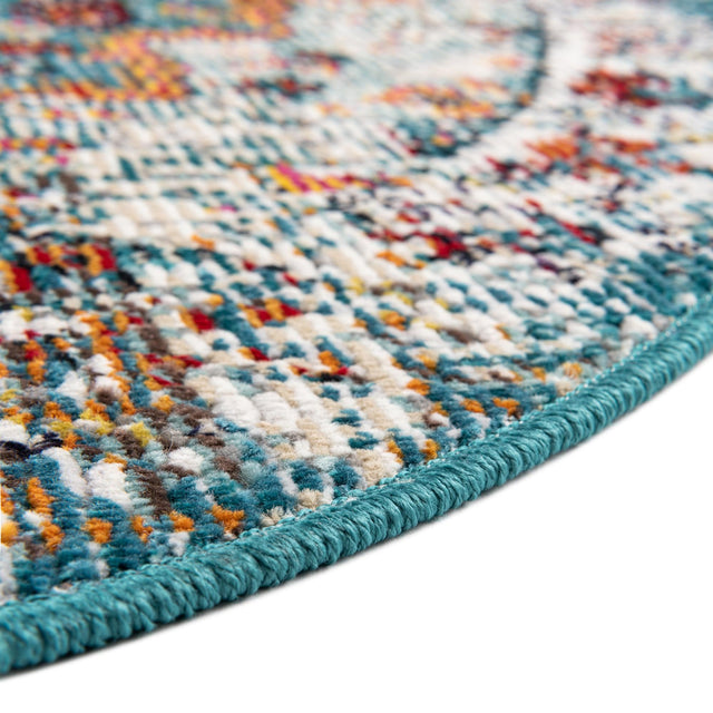Blue 4' x 4' Charm Round Area Rug 100% Polypropylene With Jute Backing Traditional Vintage Distressed Look Carpet for Living Rooms Dining Office Space for Sale at Rug Engine