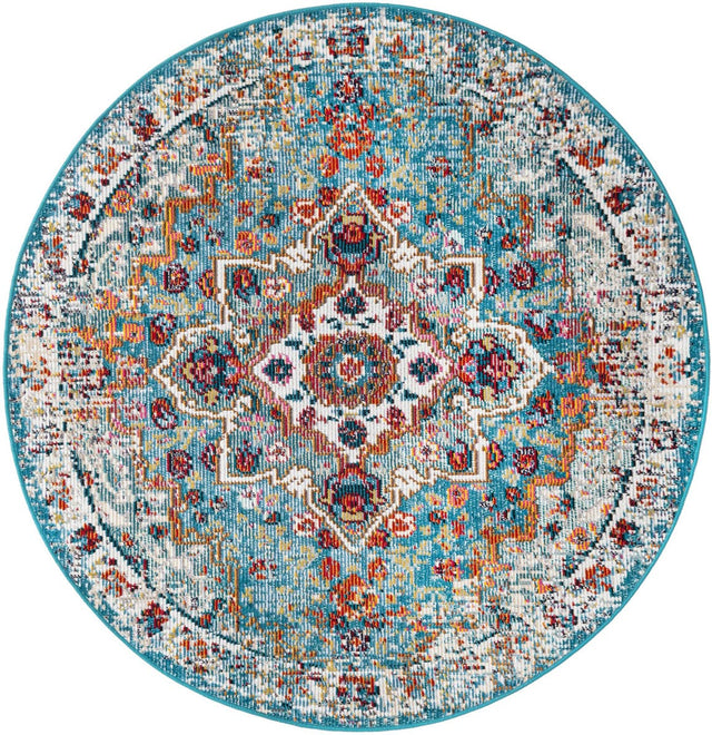 Blue 4' x 4' Charm Round Area Rug 100% Polypropylene With Jute Backing Traditional Vintage Distressed Look Carpet for Living Rooms Dining Office Space for Sale at Rug Engine