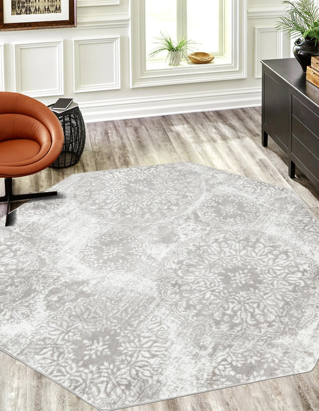Light Gray 4' 1 x 4' 1 Sofia Octagon Area Rug Durable Easy Clean Stain Resistant Unique Carpet for Affordable Interior Home Design for Sale at Rug Engine