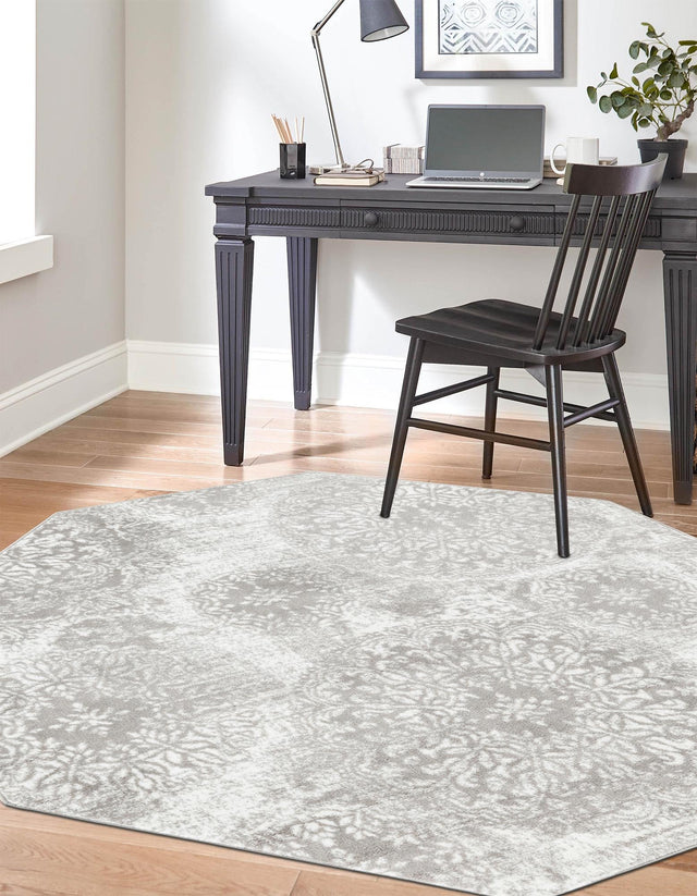 Light Gray 6' 1 x 6' 1 Sofia Octagon Area Rug Durable Easy Clean Stain Resistant Unique Carpet for Affordable Interior Home Design for Sale at Rug Engine