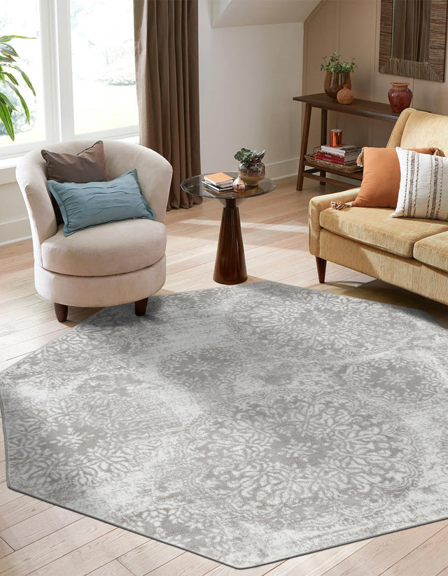 Light Gray 7' 10 x 7' 10 Sofia Octagon Area Rug Durable Easy Clean Stain Resistant Unique Carpet for Affordable Interior Home Design for Sale at Rug Engine