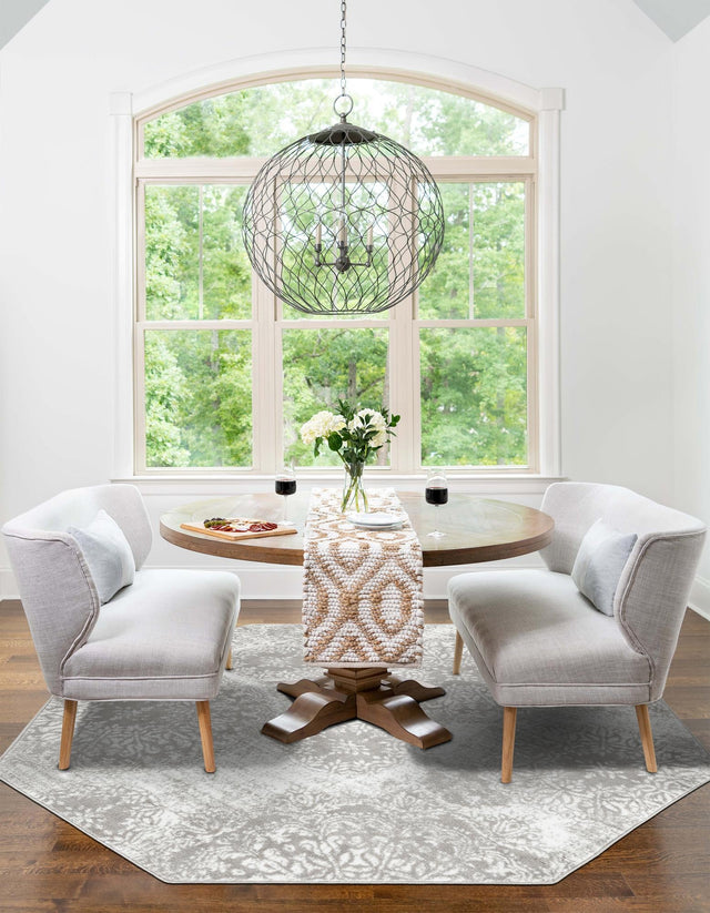 Light Gray 5' 3 x 5' 3 Sofia Octagon Area Rug Durable Easy Clean Stain Resistant Unique Carpet for Affordable Interior Home Design for Sale at Rug Engine