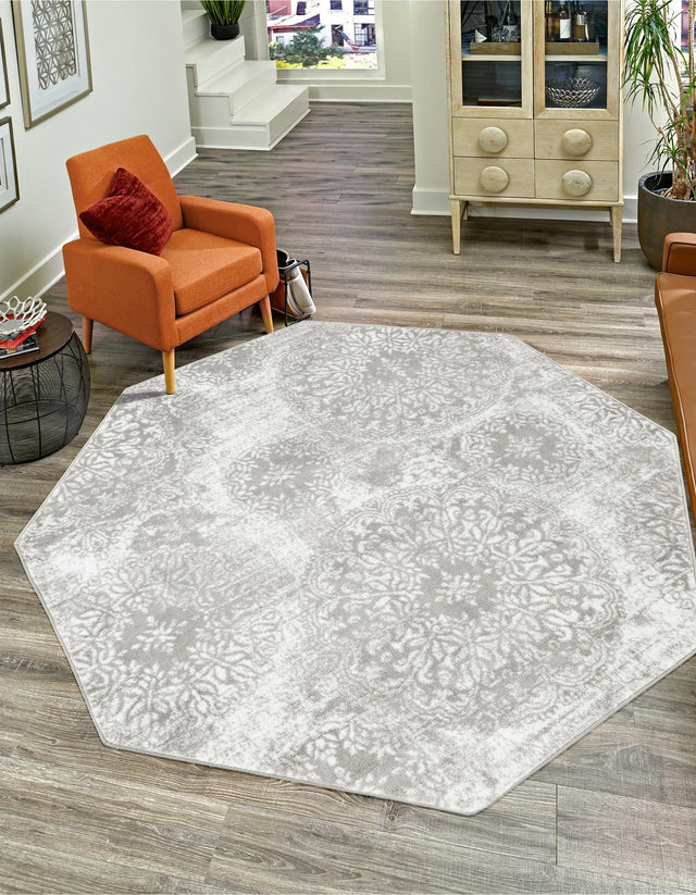 Light Gray 4' 1 x 4' 1 Sofia Octagon Area Rug Durable Easy Clean Stain Resistant Unique Carpet for Affordable Interior Home Design for Sale at Rug Engine