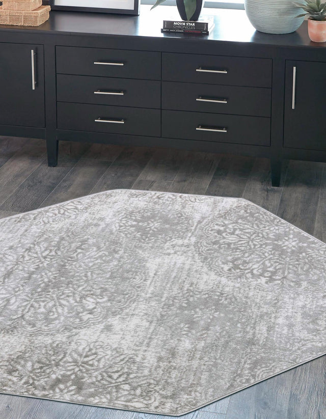 Light Gray 7' 10 x 7' 10 Sofia Octagon Area Rug Durable Easy Clean Stain Resistant Unique Carpet for Affordable Interior Home Design for Sale at Rug Engine