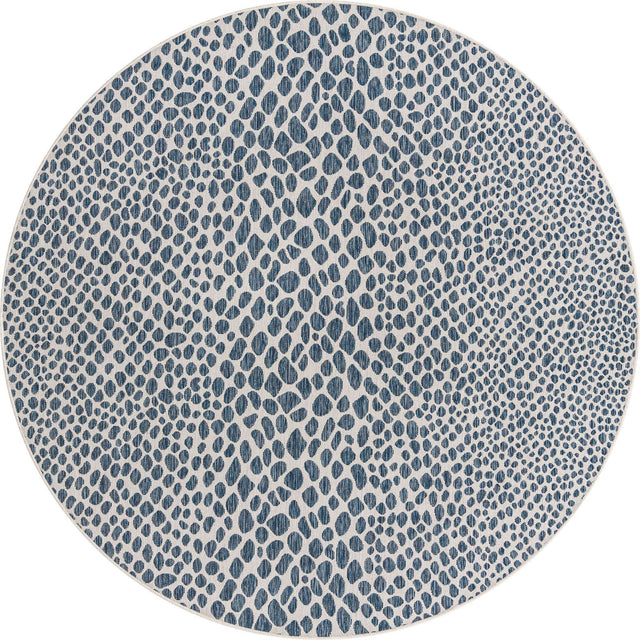 Blue 7' 10 x 7' 10 Jill Zarin Outdoor Round Area Rug Weather Resistant for Patio, Deck, Terrace, Balcony, Porch Durable 100% Polypropylene Carpet for Outside for Sale at Rug Engine