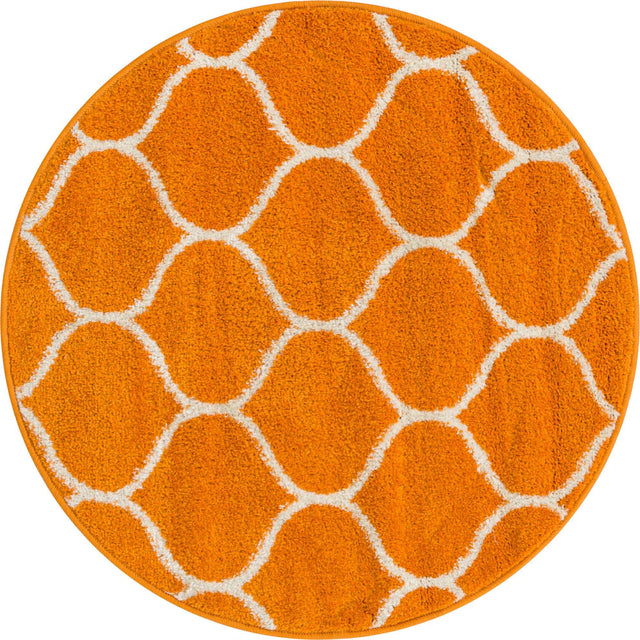 Orange 3' 1 x 3' 1 Trellis Frieze Round Area Rug Geometric Modern Unique Stain Resistant Easy Clean Carpet for Living, Dining, Bedrooms, Office for Sale at Rug Engine