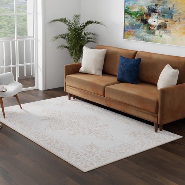 Snow White 3' 3 x 5' Hermitage Rectangle Area Rug 55% Polypropylene & 45% Polyester Easy Clean Stain-Resistant Carpet for Living, Office, Dorm Rooms for Sale at Rug Engine