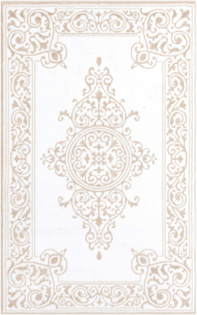 Snow White 2' x 3' Hermitage Rectangle Area Rug 55% Polypropylene & 45% Polyester Easy Clean Stain-Resistant Carpet for Living, Office, Dorm Rooms for Sale at Rug Engine