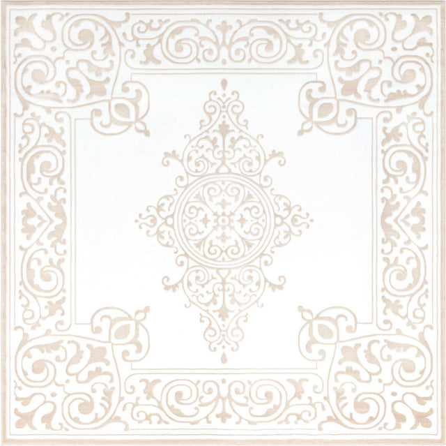 Snow White 7' 10 x 7' 10 Hermitage Square Area Rug 55% Polypropylene & 45% Polyester Easy Clean Stain-Resistant Carpet for Living, Office, Dorm Rooms for Sale at Rug Engine