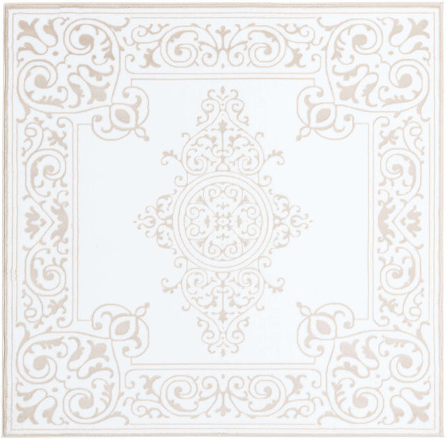 Snow White 6' x 6' Hermitage Square Area Rug 55% Polypropylene & 45% Polyester Easy Clean Stain-Resistant Carpet for Living, Office, Dorm Rooms for Sale at Rug Engine