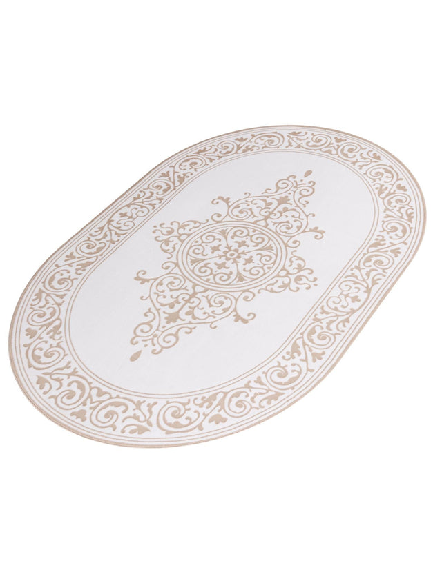 Snow White 7' x 10' Hermitage Oval Area Rug 55% Polypropylene & 45% Polyester Easy Clean Stain-Resistant Carpet for Living, Office, Dorm Rooms for Sale at Rug Engine