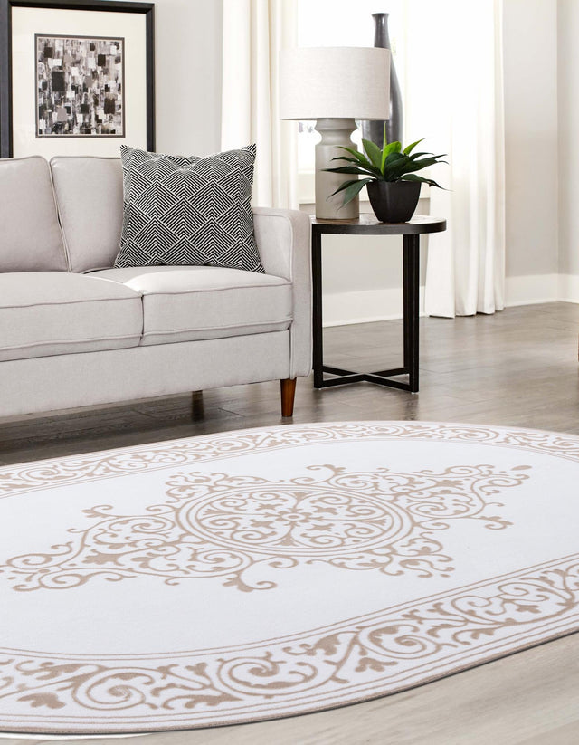 Snow White 2' x 3' Hermitage Oval Area Rug 55% Polypropylene & 45% Polyester Easy Clean Stain-Resistant Carpet for Living, Office, Dorm Rooms for Sale at Rug Engine