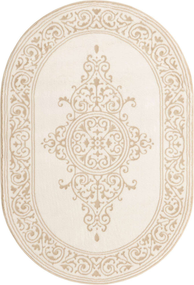 Snow White 4' x 6' Hermitage Oval Area Rug 55% Polypropylene & 45% Polyester Easy Clean Stain-Resistant Carpet for Living, Office, Dorm Rooms for Sale at Rug Engine