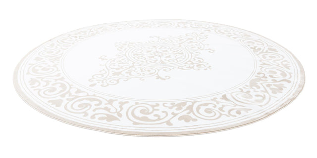 Snow White 10' 8 x 10' 8 Hermitage Round Area Rug 55% Polypropylene & 45% Polyester Easy Clean Stain-Resistant Carpet for Living, Office, Dorm Rooms for Sale at Rug Engine