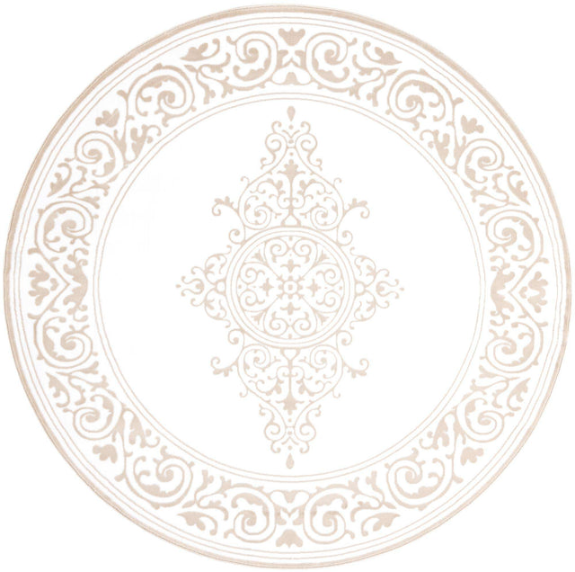Snow White 7' 10 x 7' 10 Hermitage Round Area Rug 55% Polypropylene & 45% Polyester Easy Clean Stain-Resistant Carpet for Living, Office, Dorm Rooms for Sale at Rug Engine
