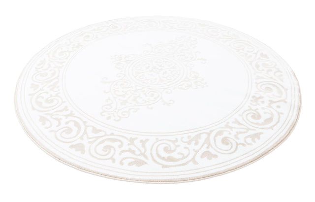 Snow White 6' x 6' Hermitage Round Area Rug 55% Polypropylene & 45% Polyester Easy Clean Stain-Resistant Carpet for Living, Office, Dorm Rooms for Sale at Rug Engine