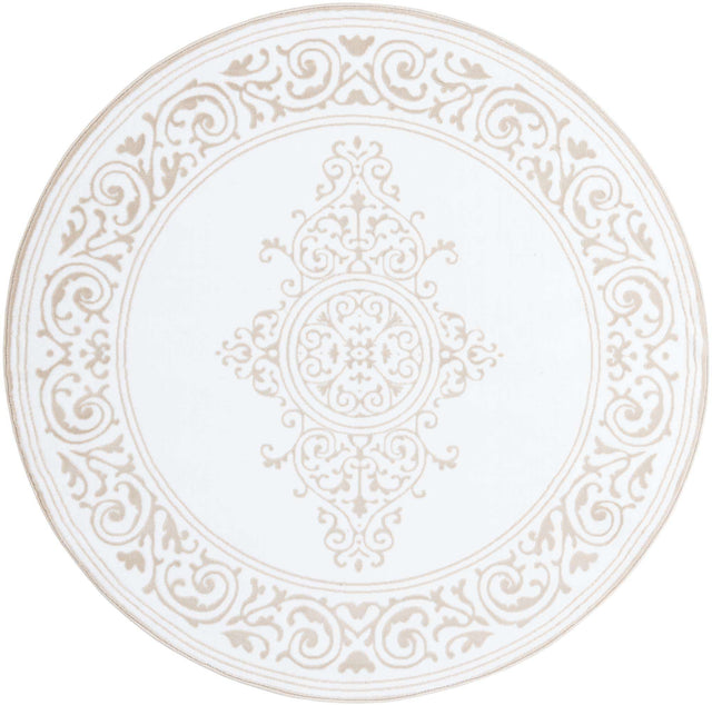 Snow White 6' x 6' Hermitage Round Area Rug 55% Polypropylene & 45% Polyester Easy Clean Stain-Resistant Carpet for Living, Office, Dorm Rooms for Sale at Rug Engine