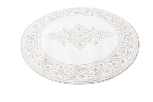 Snow White 4' x 4' Hermitage Round Area Rug 55% Polypropylene & 45% Polyester Easy Clean Stain-Resistant Carpet for Living, Office, Dorm Rooms for Sale at Rug Engine
