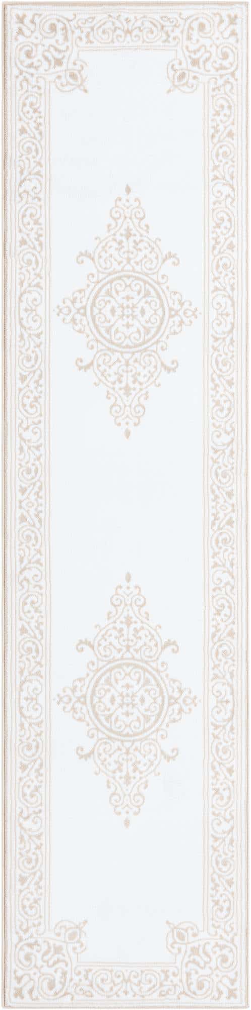 Snow White 2' x 8' Hermitage Runner Area Rug 55% Polypropylene & 45% Polyester Easy Clean Stain-Resistant Carpet for Living, Office, Dorm Rooms for Sale at Rug Engine