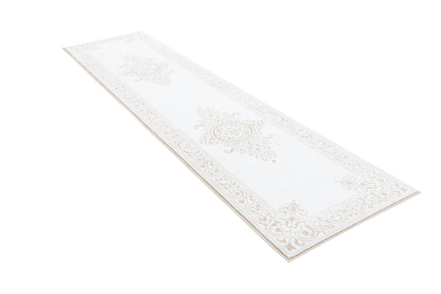 Snow White 2' 6 x 10' Hermitage Runner Area Rug 55% Polypropylene & 45% Polyester Easy Clean Stain-Resistant Carpet for Living, Office, Dorm Rooms for Sale at Rug Engine