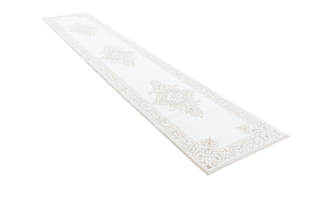 Snow White 2' 6 x 13' Hermitage Runner Area Rug 55% Polypropylene & 45% Polyester Easy Clean Stain-Resistant Carpet for Living, Office, Dorm Rooms for Sale at Rug Engine