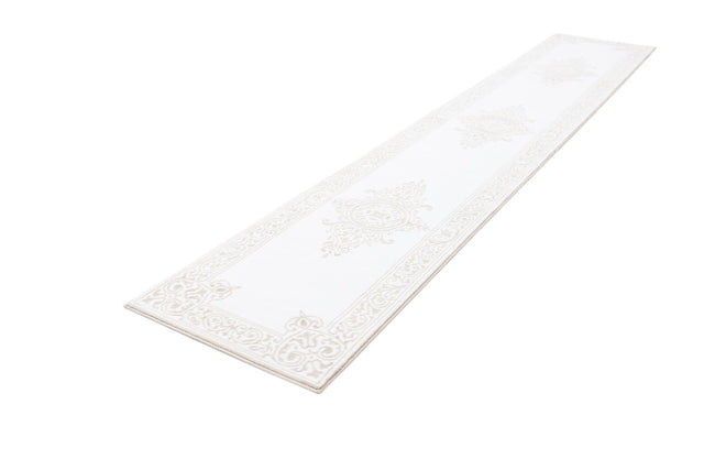 Snow White 2' 6 x 14' Hermitage Runner Area Rug 55% Polypropylene & 45% Polyester Easy Clean Stain-Resistant Carpet for Living, Office, Dorm Rooms for Sale at Rug Engine