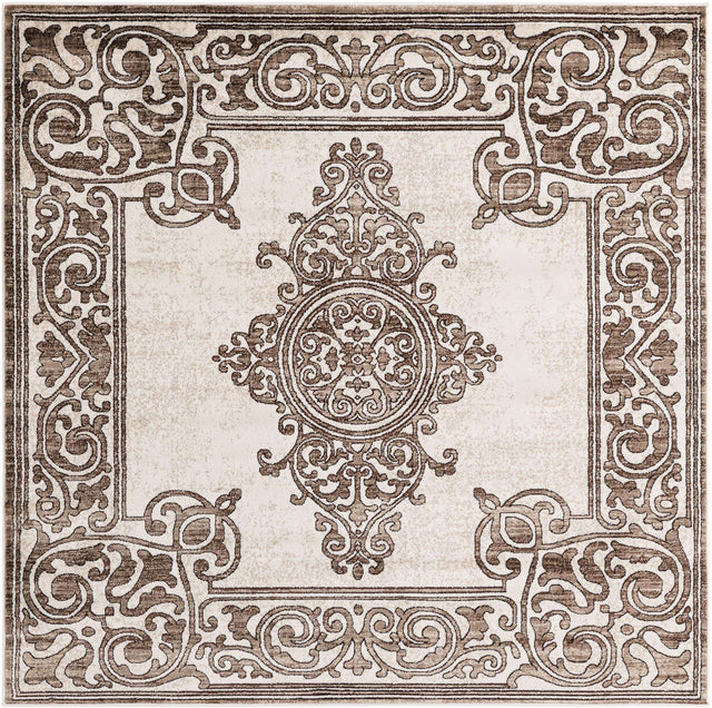 Chocolate Brown 6' x 6' Hermitage Square Area Rug 55% Polypropylene & 45% Polyester Easy Clean Stain-Resistant Carpet for Living, Office, Dorm Rooms for Sale at Rug Engine