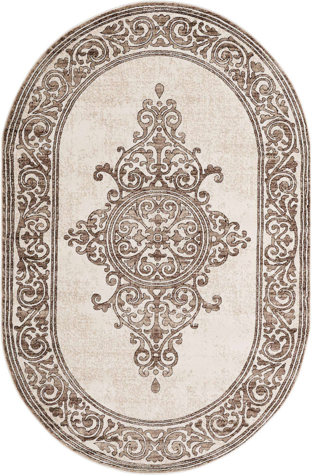 Chocolate Brown 5' 3 x 8' Hermitage Oval Area Rug 55% Polypropylene & 45% Polyester Easy Clean Stain-Resistant Carpet for Living, Office, Dorm Rooms for Sale at Rug Engine
