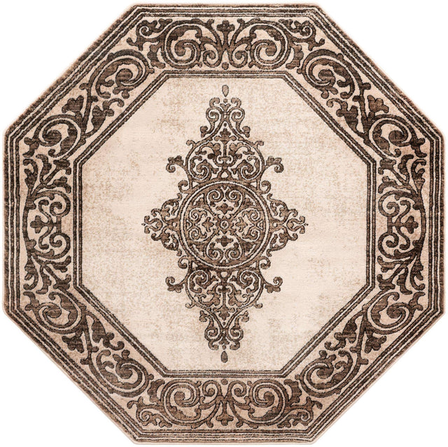 Chocolate Brown 5' 3 x 5' 3 Hermitage Octagon Area Rug 55% Polypropylene & 45% Polyester Easy Clean Stain-Resistant Carpet for Living, Office, Dorm Rooms for Sale at Rug Engine