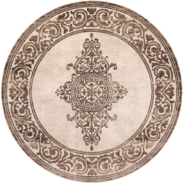 Chocolate Brown 7' 10 x 7' 10 Hermitage Round Area Rug 55% Polypropylene & 45% Polyester Easy Clean Stain-Resistant Carpet for Living, Office, Dorm Rooms for Sale at Rug Engine
