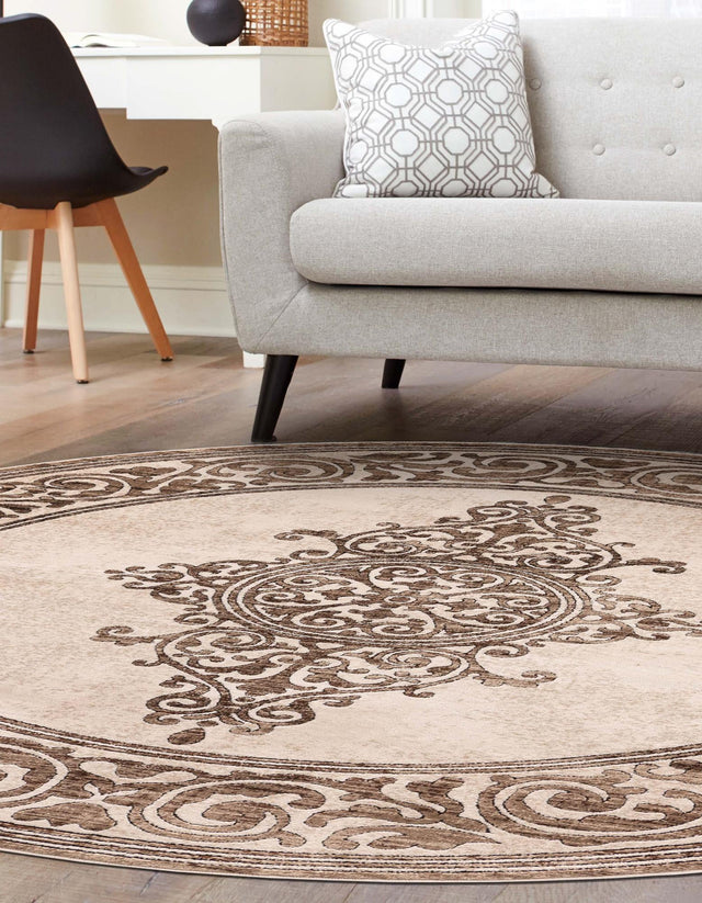 Chocolate Brown 6' x 6' Hermitage Round Area Rug 55% Polypropylene & 45% Polyester Easy Clean Stain-Resistant Carpet for Living, Office, Dorm Rooms for Sale at Rug Engine