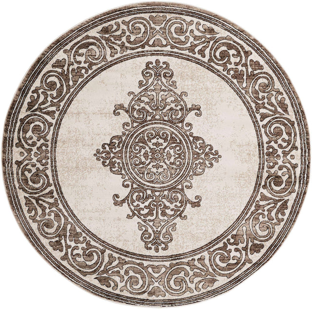 Chocolate Brown 6' x 6' Hermitage Round Area Rug 55% Polypropylene & 45% Polyester Easy Clean Stain-Resistant Carpet for Living, Office, Dorm Rooms for Sale at Rug Engine