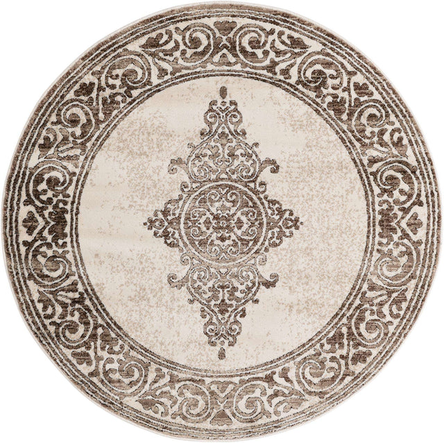 Chocolate Brown 4' x 4' Hermitage Round Area Rug 55% Polypropylene & 45% Polyester Easy Clean Stain-Resistant Carpet for Living, Office, Dorm Rooms for Sale at Rug Engine