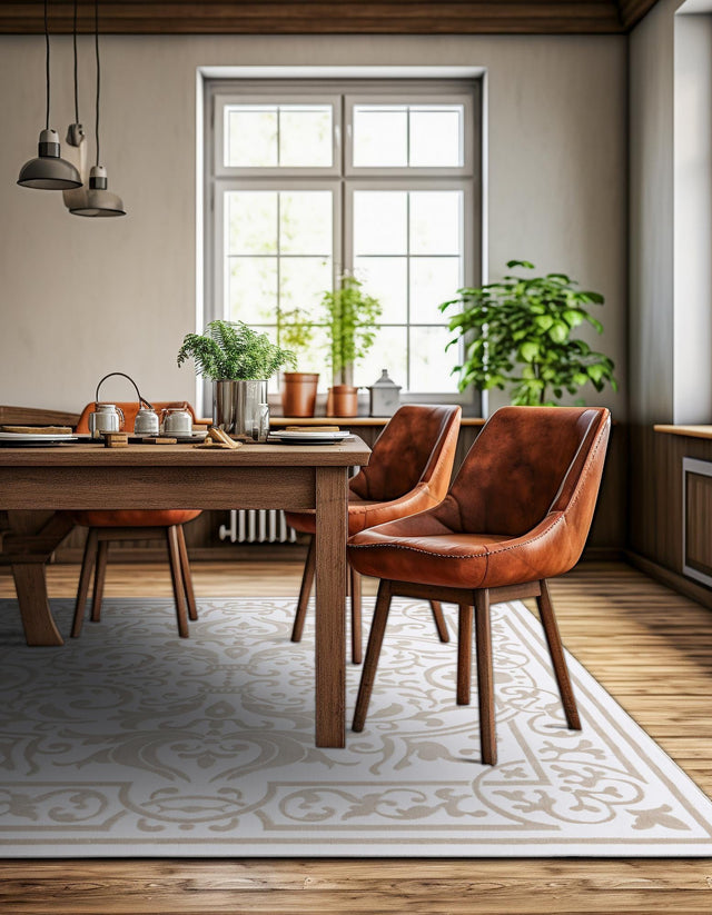 Snow White 7' 10 x 7' 10 Hermitage Square Area Rug 55% Polypropylene & 45% Polyester Easy Clean Stain-Resistant Carpet for Living, Office, Dorm Rooms for Sale at Rug Engine