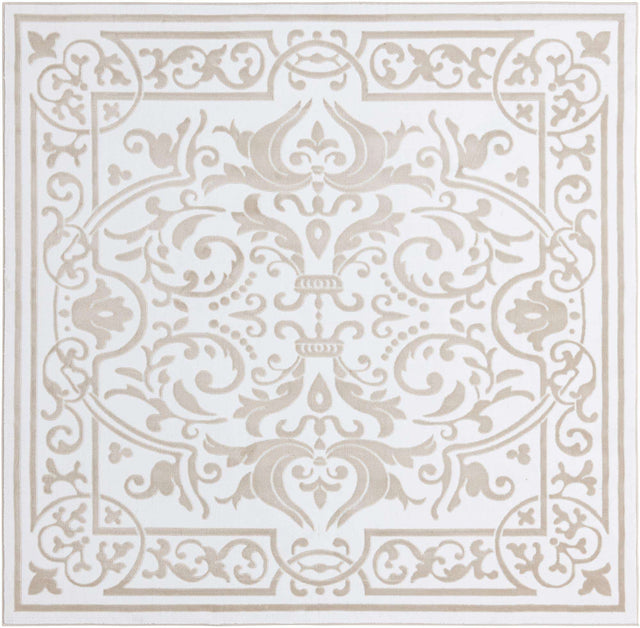 Snow White 7' 10 x 7' 10 Hermitage Square Area Rug 55% Polypropylene & 45% Polyester Easy Clean Stain-Resistant Carpet for Living, Office, Dorm Rooms for Sale at Rug Engine
