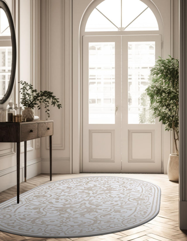 Snow White 2' x 3' Hermitage Oval Area Rug 55% Polypropylene & 45% Polyester Easy Clean Stain-Resistant Carpet for Living, Office, Dorm Rooms for Sale at Rug Engine