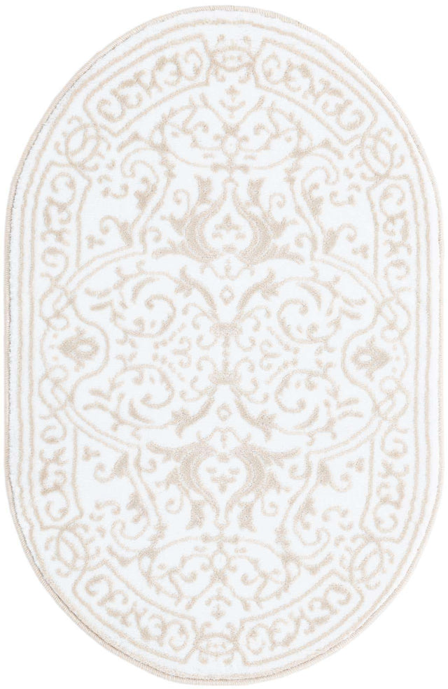 Snow White 2' x 3' Hermitage Oval Area Rug 55% Polypropylene & 45% Polyester Easy Clean Stain-Resistant Carpet for Living, Office, Dorm Rooms for Sale at Rug Engine