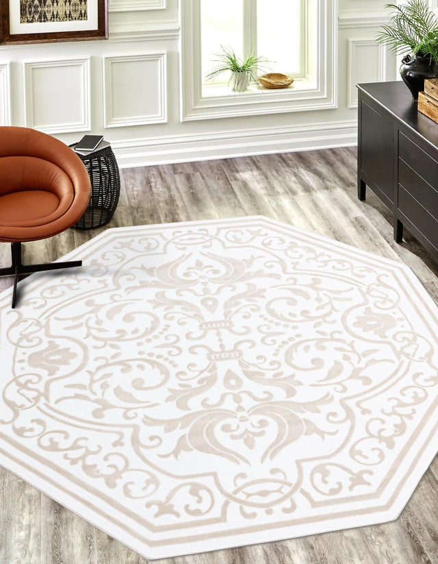 Snow White 7' 10 x 7' 10 Hermitage Octagon Area Rug 55% Polypropylene & 45% Polyester Easy Clean Stain-Resistant Carpet for Living, Office, Dorm Rooms for Sale at Rug Engine