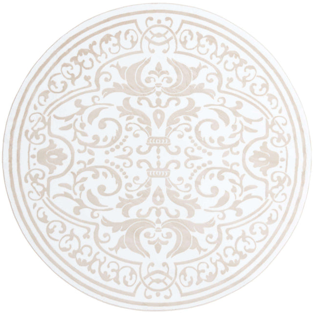 Snow White 7' 10 x 7' 10 Hermitage Round Area Rug 55% Polypropylene & 45% Polyester Easy Clean Stain-Resistant Carpet for Living, Office, Dorm Rooms for Sale at Rug Engine
