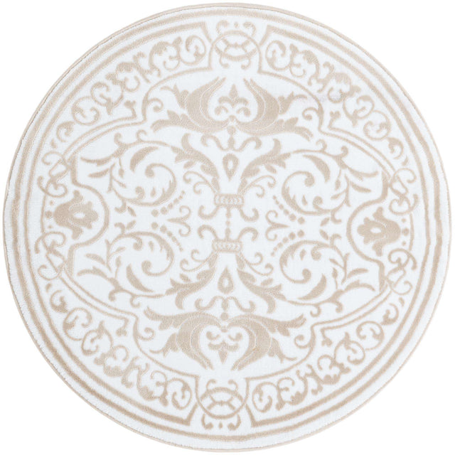 Snow White 4' x 4' Hermitage Round Area Rug 55% Polypropylene & 45% Polyester Easy Clean Stain-Resistant Carpet for Living, Office, Dorm Rooms for Sale at Rug Engine