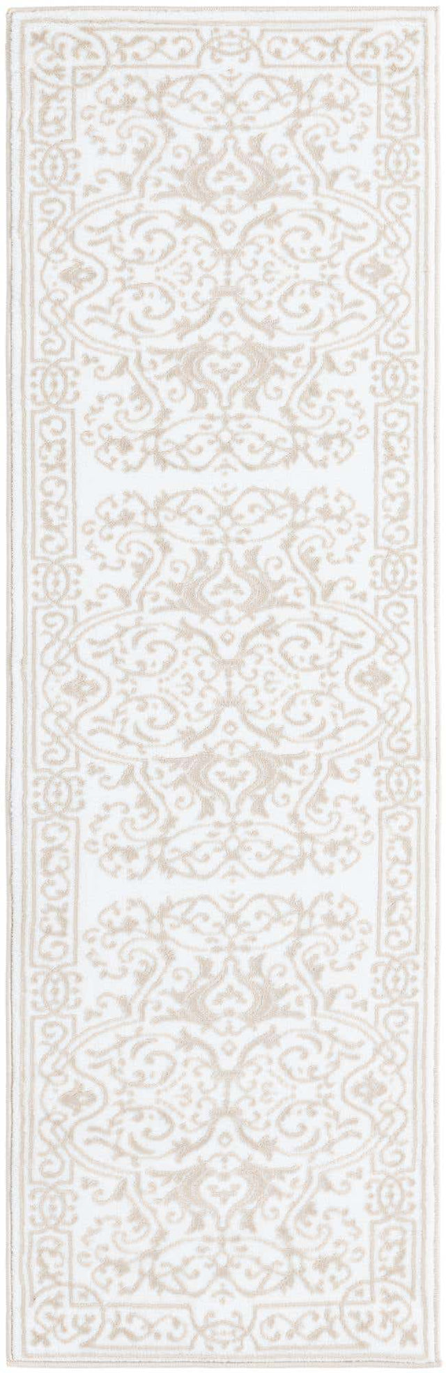 Snow White 2' x 7' Hermitage Runner Area Rug 55% Polypropylene & 45% Polyester Easy Clean Stain-Resistant Carpet for Living, Office, Dorm Rooms for Sale at Rug Engine